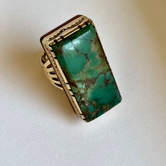 Native American Navajo Ray Morton Whirling Wind 18K Turquoise Ring - Picture 5 of 16